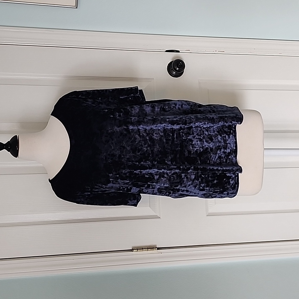 14th and Union Size L Crushed Blue Velvet Top